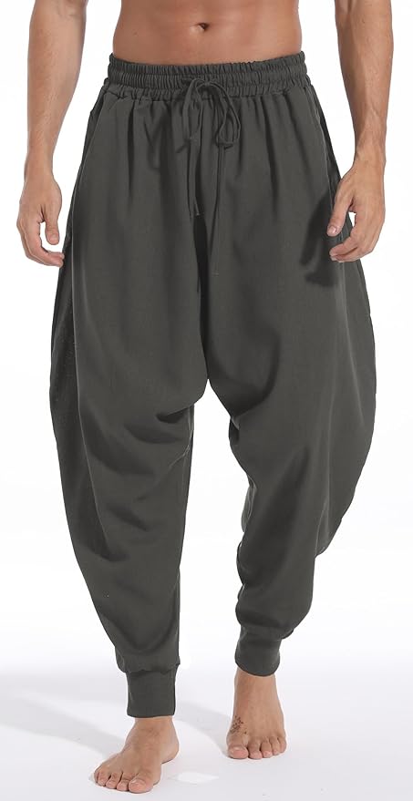 AITFINEISM Men's Drawstring Aladdin Hippie Harem Pants Loose Drop Crotch Trousers