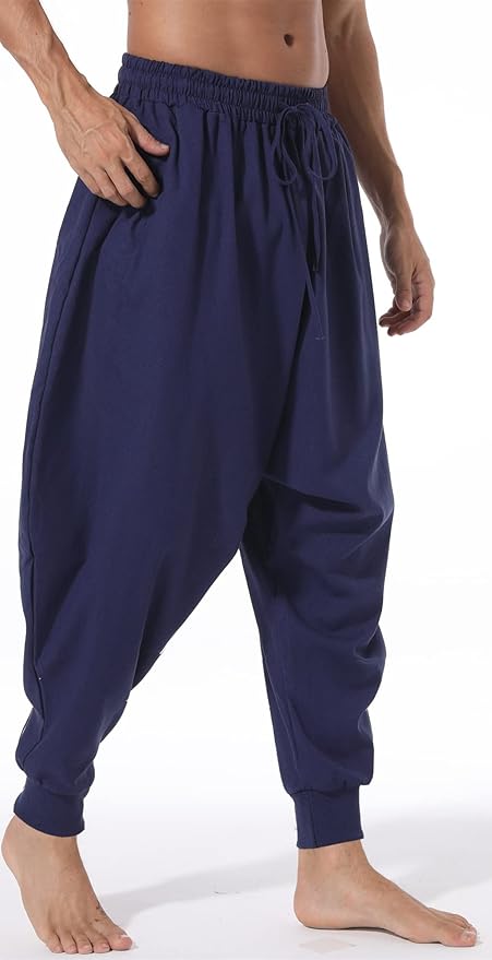 AITFINEISM Men's Drawstring Aladdin Hippie Harem Pants Loose Drop Crotch Trousers