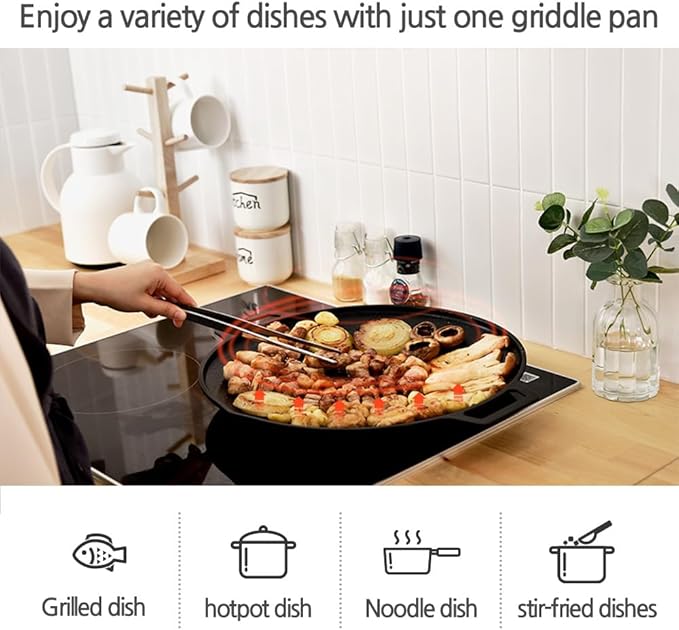 Korean BBQ 2 IH Griddle Grill Pan with Bag, Nonstick Coating, All Stove(Gas, Electric & Induction),Griddle(14in)