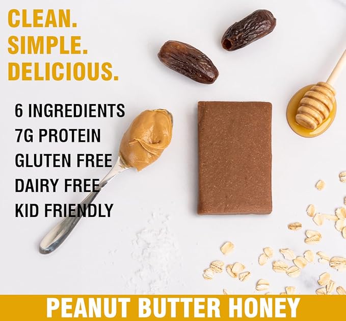 KiZE Energy Bars - Gluten Free, Dairy Free, Non-GMO, & High Protein Meal Replacement Energy Bars, Meal Bar, Clean & Simple Food Ingredients - Peanut Butter Honey, 7g High Protein Snacks, (20 Count)