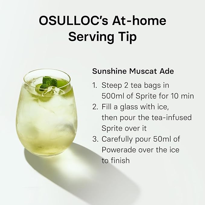 OSULLOC Sunshine Muscat Cold Brew Tea, Sweet Muscat flavored iced tea, Hydration Tea Packets (20ea, 1.76oz)