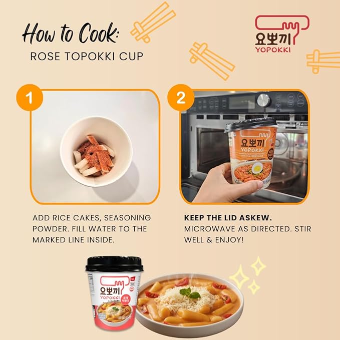 Yopokki Instant Tteokbokki Cup (Red Bean, Cup of 2) Korean Street food with Red Bean flavored sauce Topokki Rice Cake - Quick & Easy to Prepare