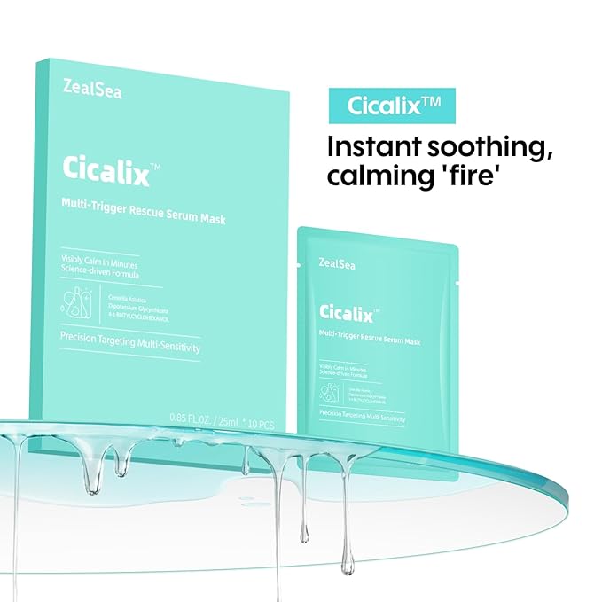 ZealSea Cicalix Face Masks Skincare Set, Derm Solution Sheet Mask for Multi-Trigger Sensitivity, Soothing & Calming, Strengthen & Restore Skin, Facial Mask with Cica & Ceramide, 10 Pack