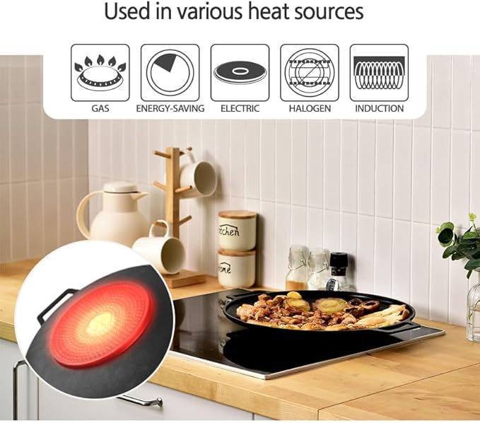 Korean BBQ 2 IH Griddle Grill Pan with Bag, Nonstick Coating, All Stove(Gas, Electric & Induction),Griddle(14in)