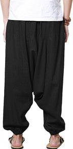 AITFINEISM Men's Drawstring Aladdin Hippie Harem Pants Loose Drop Crotch Trousers