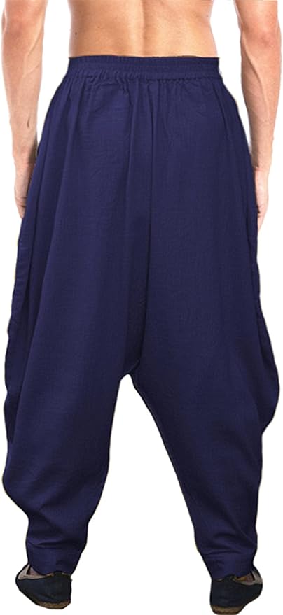 AITFINEISM Men's Drawstring Aladdin Hippie Harem Pants Loose Drop Crotch Trousers