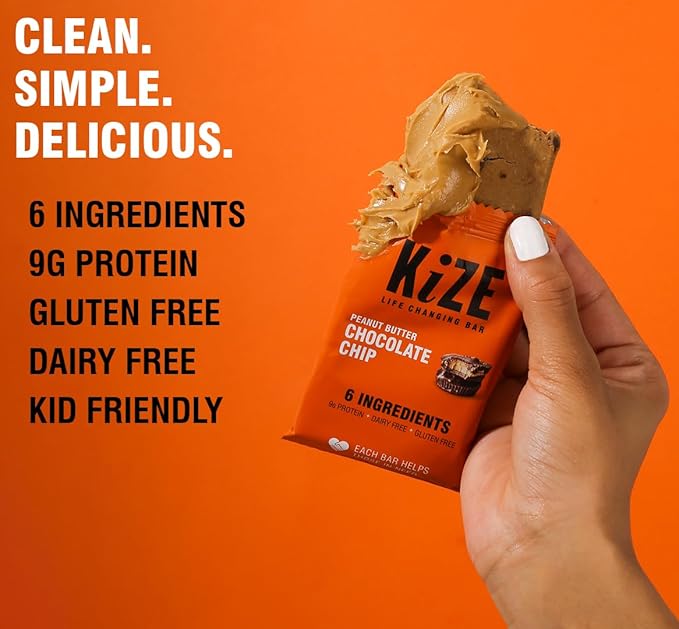 KiZE Energy Bars - Gluten Free, Dairy Free, Non-GMO, & High Protein Meal Replacement Energy Bars, Clean Food Ingredients - Peanut Butter Chocolate Chip & Cookie Dough Bundle, 9-10g Protein, (20 Count)