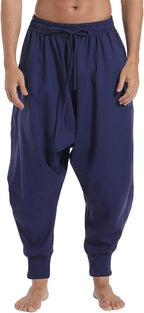 AITFINEISM Men's Drawstring Aladdin Hippie Harem Pants Loose Drop Crotch Trousers