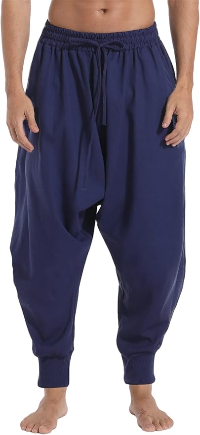 AITFINEISM Men's Drawstring Aladdin Hippie Harem Pants Loose Drop Crotch Trousers