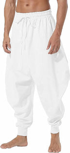AITFINEISM Men's Drawstring Aladdin Hippie Harem Pants Loose Drop Crotch Trousers