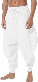 AITFINEISM Men's Drawstring Aladdin Hippie Harem Pants Loose Drop Crotch Trousers