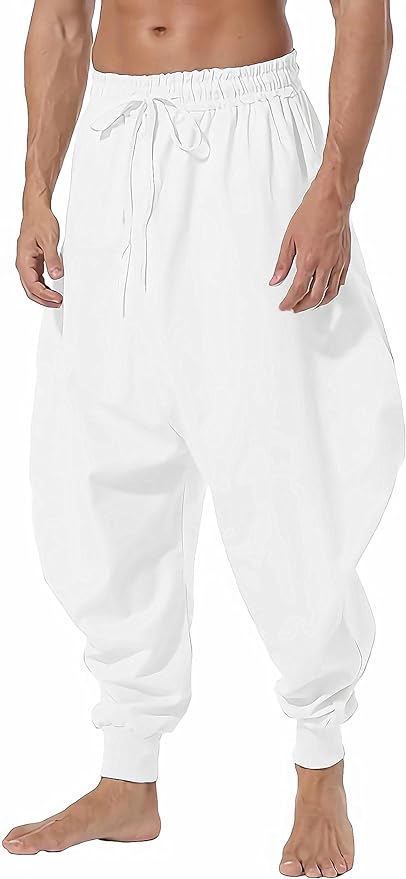 AITFINEISM Men's Drawstring Aladdin Hippie Harem Pants Loose Drop Crotch Trousers