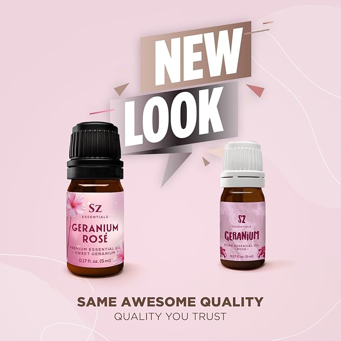 – Geranium Rosé Essential Oil 5mL – 100% Pure & Natural – Pelargonium graveolens VAR. roseum – Sweet Rose-Geranium Scent – for Aromatherapy, Perfumery – Vegan & Therapeutic Grade (5 mL)