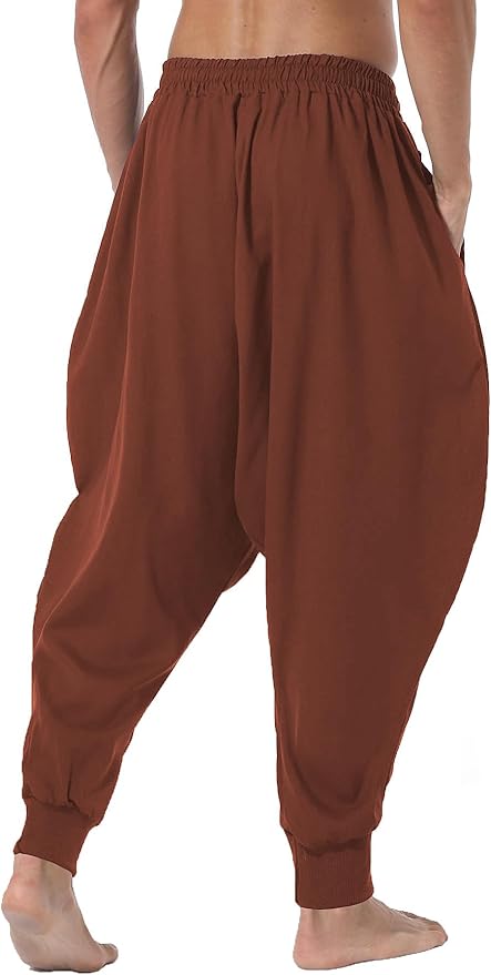 AITFINEISM Men's Drawstring Aladdin Hippie Harem Pants Loose Drop Crotch Trousers