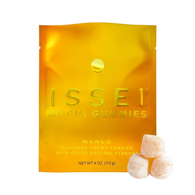 ISSEI Mango Mochi Gummies | Dye-Free Candy | Gluten-Free | Real Sugar, No Artificial Flavors or Colors | Award-Winning Japanese Candy | 4 Oz 1-Pack