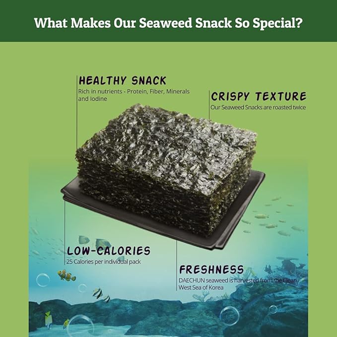Daechun(Choi's1) Seaweed Snack, (Pack of 20), Original, Sea Salt, Green Tea Powder, Product of Korea
