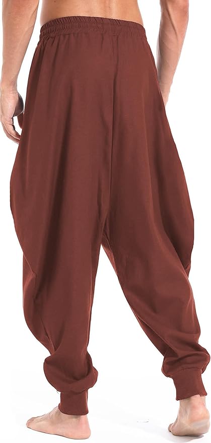 AITFINEISM Men's Drawstring Aladdin Hippie Harem Pants Loose Drop Crotch Trousers