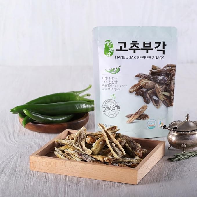 [HANBUGAK] Pepper Snack, Crispy Pepper Chips, Pepper Bugak, Korean Traditional Snack, No Artificial Preservatives, 5.29 oz (1.05 oz X 5ea)