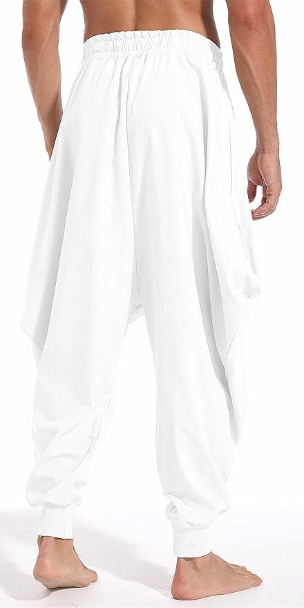 AITFINEISM Men's Drawstring Aladdin Hippie Harem Pants Loose Drop Crotch Trousers