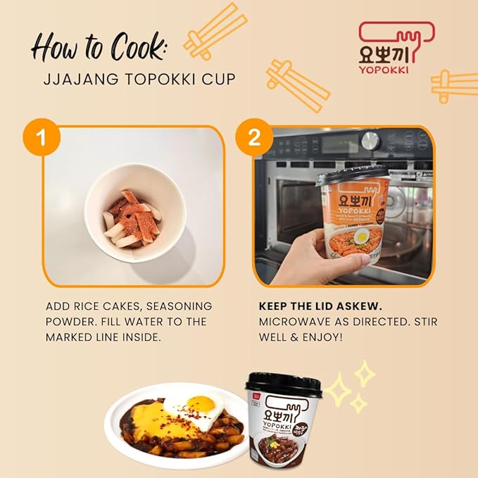 Yopokki Instant Tteokbokki Cup (Jjajang, 2 Cups) Korean Street food with Jjajang flavored sauce Topokki Rice Cake - Quick & Easy to Prepare