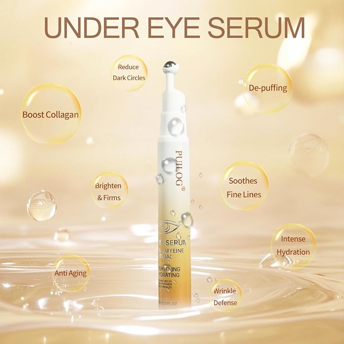 5% Caffeine Eye Serum Roller, Eye Cream for Dark Circles, Wrinkles & Puffy Eyes - with Retinal Hyaluronic Acid Peptides, Instant Depuffing Gel Eyelid Lift, 0.51 fl oz