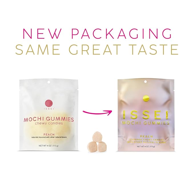 ISSEI Peach Mochi Gummies | Dye-Free Candy | Gluten-Free | Real Sugar, No Artificial Flavors or Colors | Award-Winning Japanese Candy | 4 Oz 1-Pack