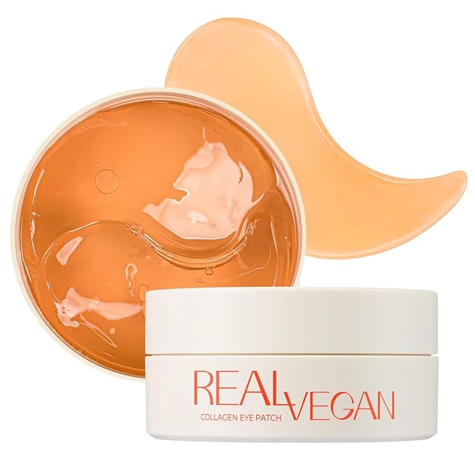 KLAVUU Real Vegan Collagen Eye Patches (60 Patches) - Korean Overnight Under Eye Mask for Puffy, Sagging Eyes, Fine Lines & Wrinkles | Elasticity Boost with Low-Molecular Carrot Collagen (500 Daltons)
