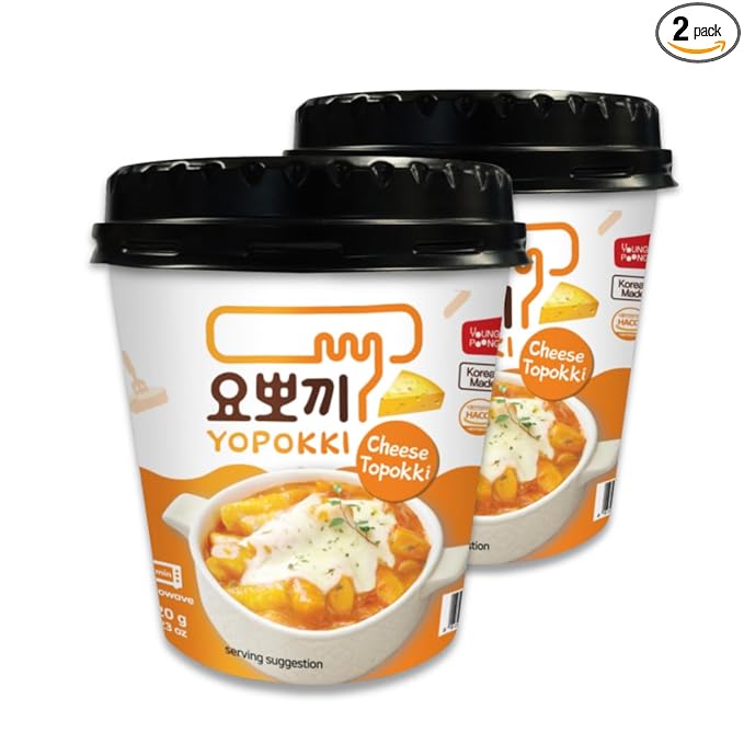 Yopokki Instant Tteokbokki Cup (Cheese, Cup of 2) Korean Street food with cheese flavored sauce Topokki Rice Cake - Quick & Easy to Prepare