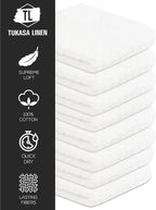16 Pack Cotton Washcloths for Body and Face, 12x12 Inches, Pack of 16, Multipurpose and Lightweight Wash Clothes for Face. Highly Absorbent - Travel and Bath Towel (White)