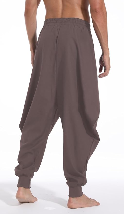 AITFINEISM Men's Drawstring Aladdin Hippie Harem Pants Loose Drop Crotch Trousers
