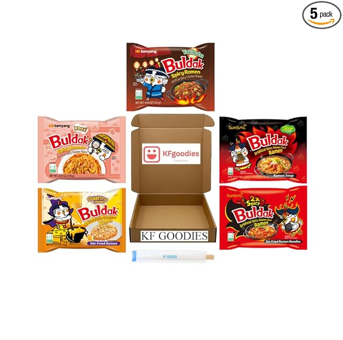 Samyang Buldak Hot Spicy Chicken Ramen Noodle Korean Stir-Fried Ramen (5 Pack, 2X, Quattro Cheese, Rosé, Stew, Yakisoba)