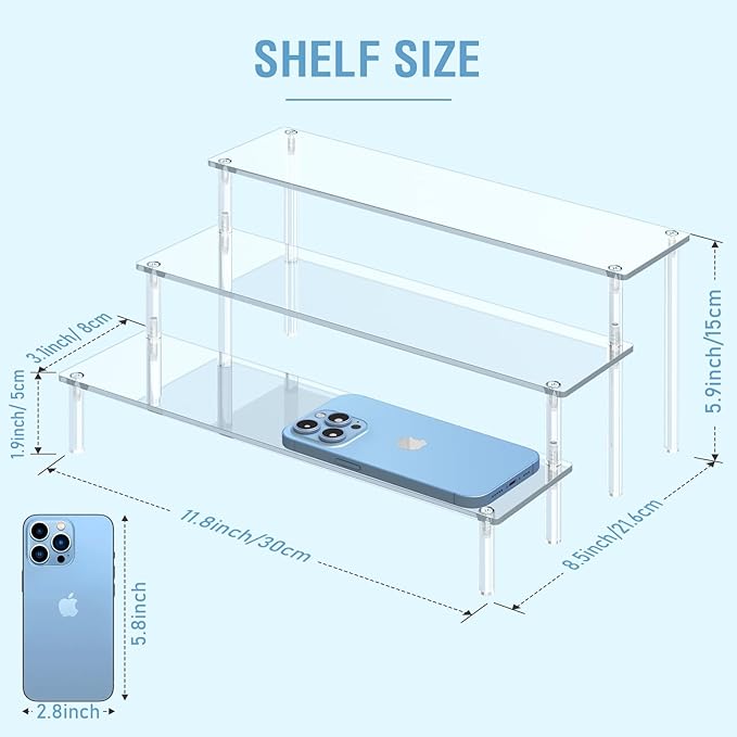 Acrylic 3 Tier Perfume Organizer Display, Cupcake Stand Holder, Large Shelf Risers for Figures, Dessert Shelves for Party, Riser Stand for Decoration and Organizer, Clear
