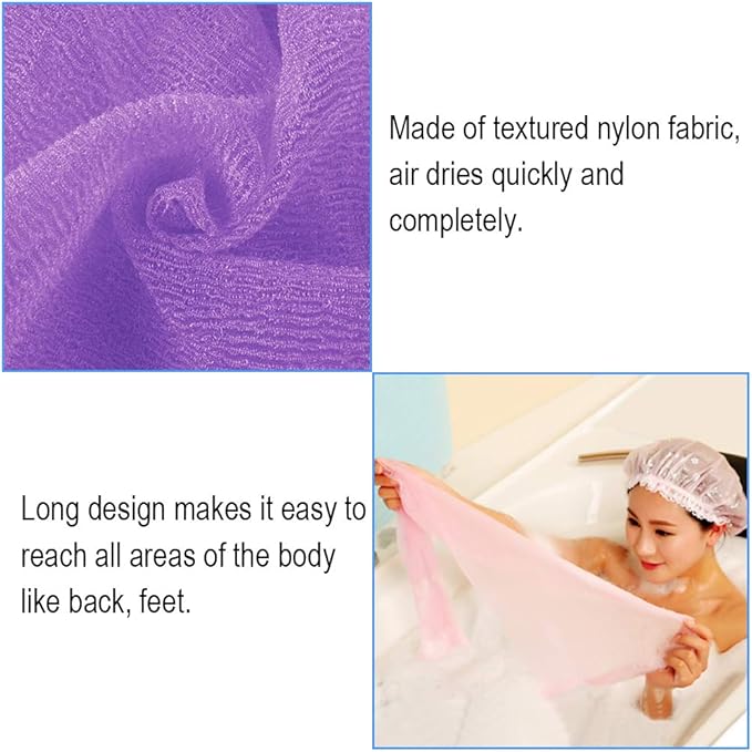 5 Pcs Exfoliating Washcloth Towel, Japanese Exfoliating Cloth for Shower, Body Back Scrubber Bath Towel, Korean Net Sponge Nylon Bath Cloths Skin Loofah Wash Scrub Towels for Women (5 Colors)
