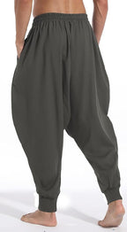 AITFINEISM Men's Drawstring Aladdin Hippie Harem Pants Loose Drop Crotch Trousers