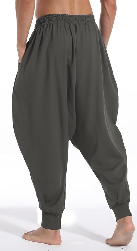 AITFINEISM Men's Drawstring Aladdin Hippie Harem Pants Loose Drop Crotch Trousers