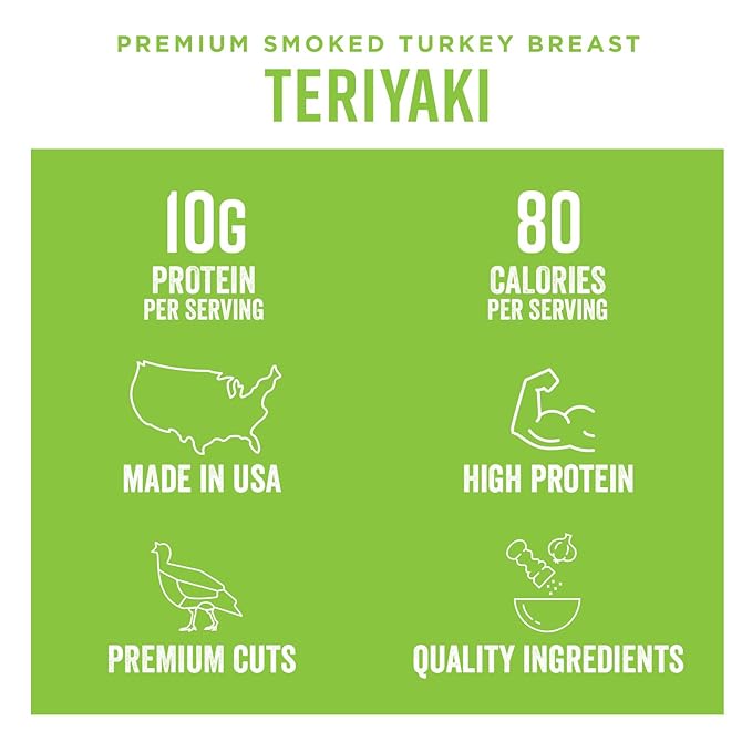 Chef's Cut Turkey Jerky, Teriyaki, High Protein Meat Snack, 10g of Protein and 80 Calories, Gluten Free, Premium Smoked Turkey Breast - 2.5 Ounce (Pack of 8)