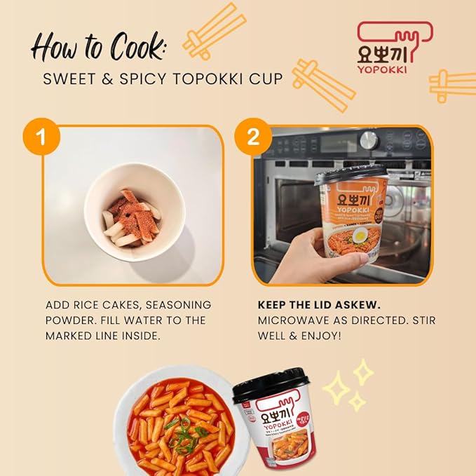 Yopokki Instant Tteokbokki Cup (Sweet Mild Spicy, Cup of 2) Korean Street food with sweet and moderately spicy sauce Topokki Rice Cake - Quick & Easy to Prepare
