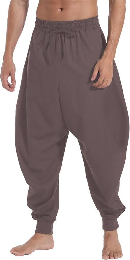 AITFINEISM Men's Drawstring Aladdin Hippie Harem Pants Loose Drop Crotch Trousers