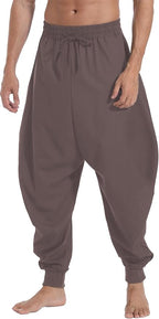 AITFINEISM Men's Drawstring Aladdin Hippie Harem Pants Loose Drop Crotch Trousers