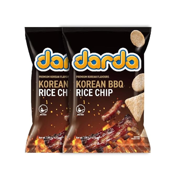 Darda Korean BBQ Rice Chips - Air-Popped Korean Snacks, Crispy Rice Chips with Bold Bulgogi Flavor, Low-Calorie Ksnack, Non-Fried, Zero Cholesterol, Light & Crunchy Snack Packs (Pack of 2)