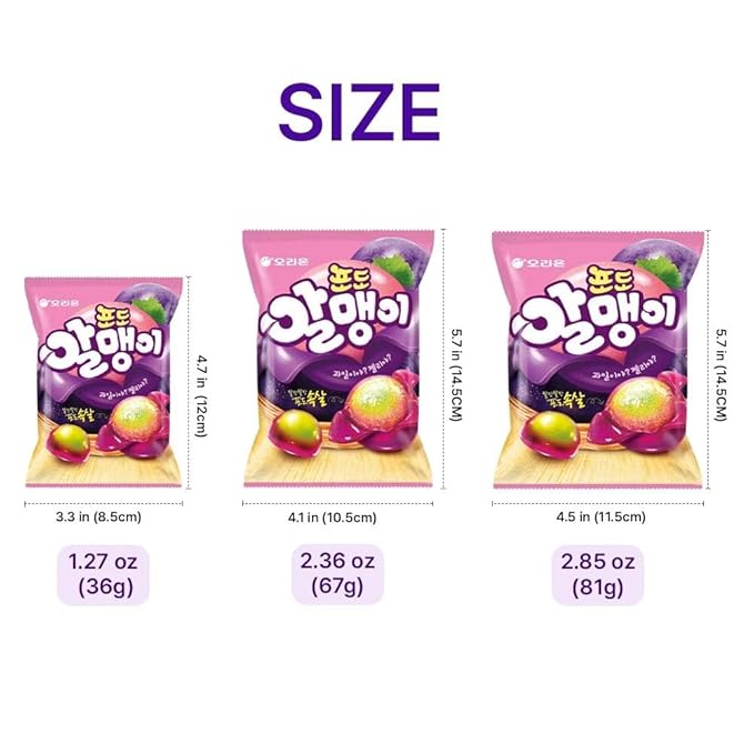 Korean Fruit Jelly Candy – Assorted Chewy Gummy Snacks – 5 Fruity Flavors (Grape, Plum, Lychee, Kiwi, Mango) – Individually Wrapped – Perfect for Kids & Adults – 알맹이젤리 (Grape–1.26oz(36g) × 6pack)