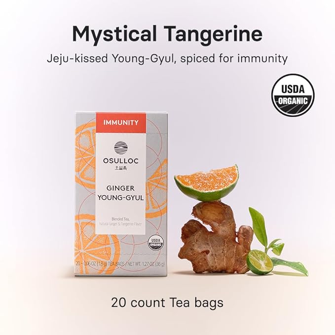 OSULLOC Ginger Young-Gyul Tea, Green Tea with Tangerine & Spice, Immunity Support Blend, 20 Count, 1.27 oz