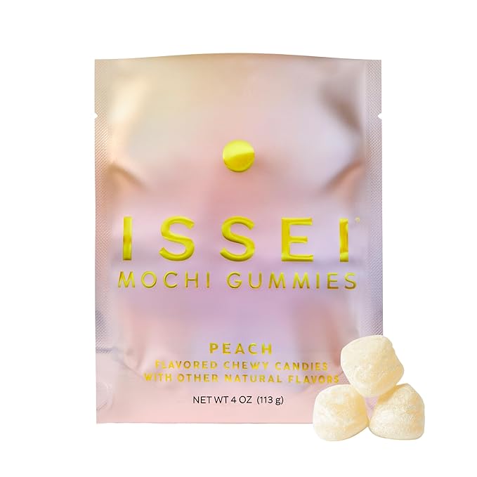 ISSEI Peach Mochi Gummies | Dye-Free Candy | Gluten-Free | Real Sugar, No Artificial Flavors or Colors | Award-Winning Japanese Candy | 4 Oz 1-Pack