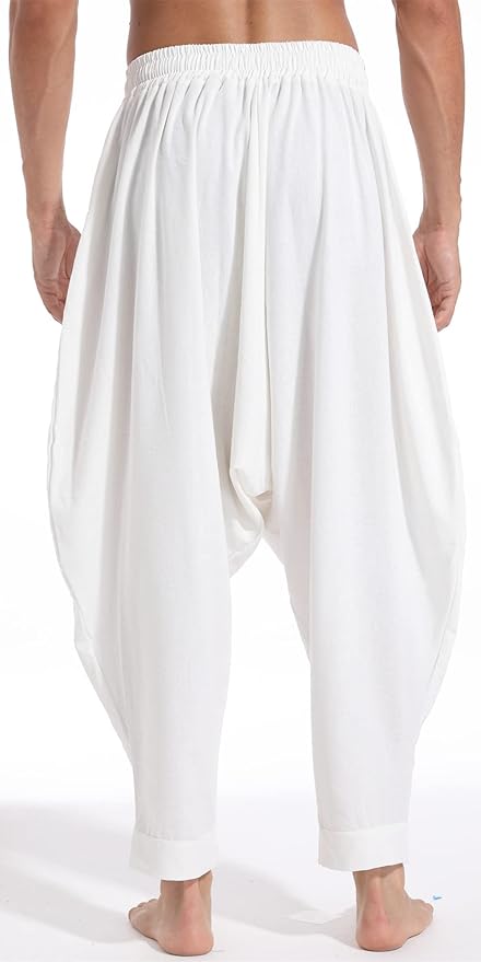 AITFINEISM Men's Drawstring Aladdin Hippie Harem Pants Loose Drop Crotch Trousers