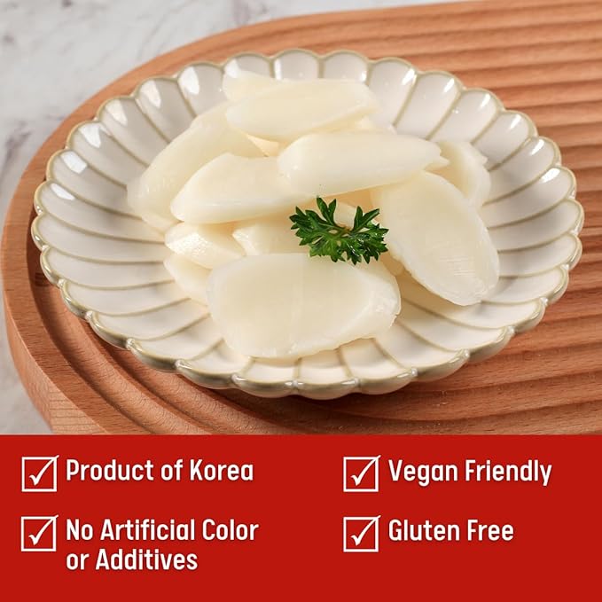 Korean Sliced Rice Cakes – Chewy Tteok for Tteokbokki and Tteokguk, Vegan, Gluten-Free, Non-GMO, 21.16 oz (3 x 7.05 oz Bags), 1 Pack