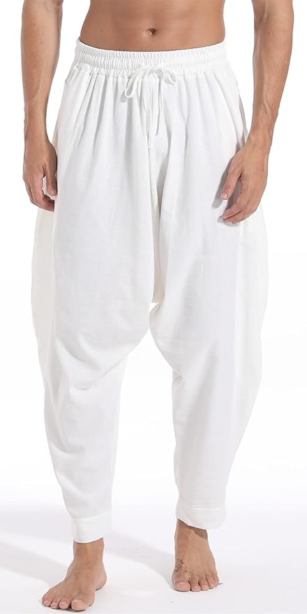 AITFINEISM Men's Drawstring Aladdin Hippie Harem Pants Loose Drop Crotch Trousers
