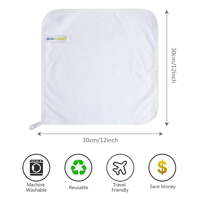 SINLAND Microfiber Face Cloths Reusable Makeup Remover Washcloths Super Soft and Absorbent Fingertip Face Towels for Sensitive Skin Women 12 x 12 Inch 3 Pack White