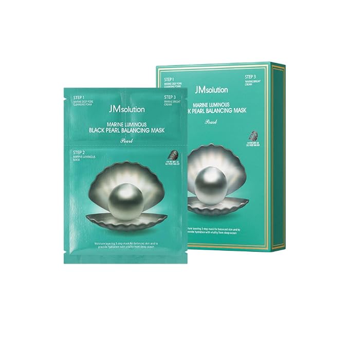 JMsolution Marine Luminous Pearl Deep Moisture 3 Step Skin Care Face Mask - Korean Skincare Facial Mask - boosting Brightening Moisturizing-10 Sheets for Dry Skin (Black Pearl)