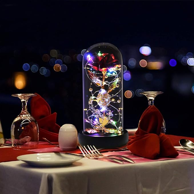 Christmas Day Rose Gifts for Women,Flowers for Delivery Prime,Flower Galaxy Artificial Flower Light Up Rose in A Glass Dome,Anniversary Valentines Birthday Xmas