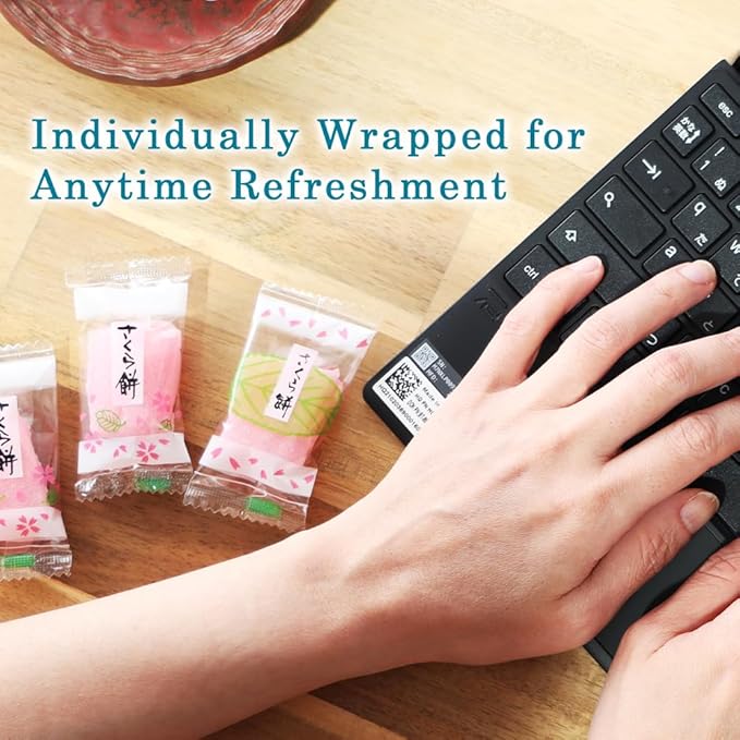 TOMOSAN Japanese Sakura Mochi Candy, Traditional Cherry Blossom Rice Cakes, Soft & Chewy, Individually Wrapped, 180g / 6.35oz